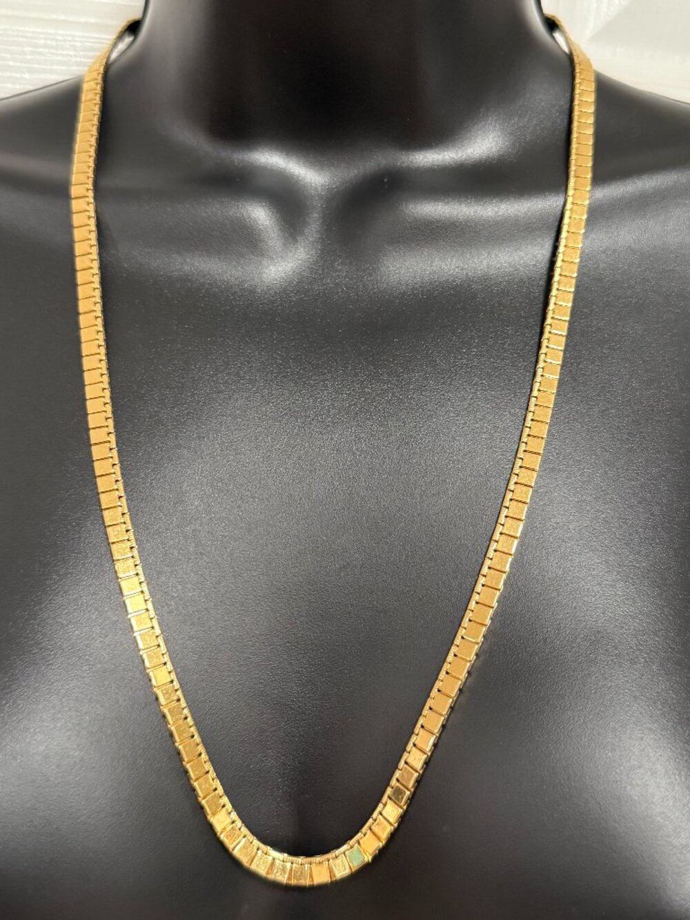 1980s Vintage Signed Monet Long Fancy Wide Retro Gold Chain Necklace Jewelry